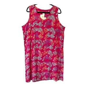 Pineapple Cove Womens Sleeveless Pink Leaf Print Summer Hawaiian Dress Size 1X
